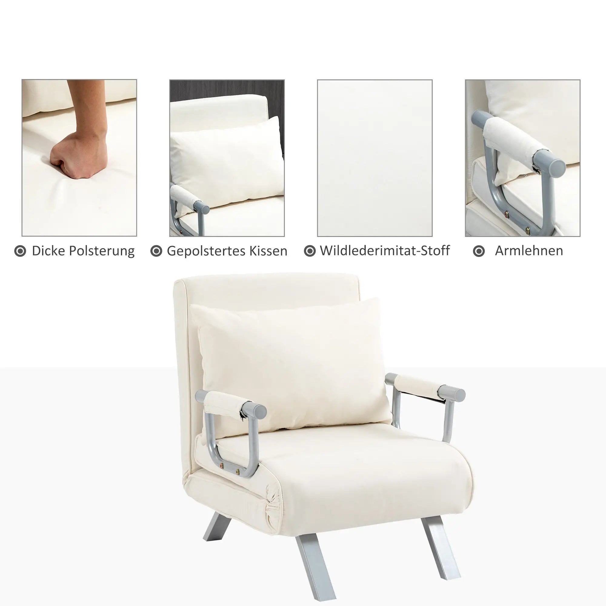 HOMCOM Schlafsessel Schlafsofa 5-fach verstellbar cremeweiß