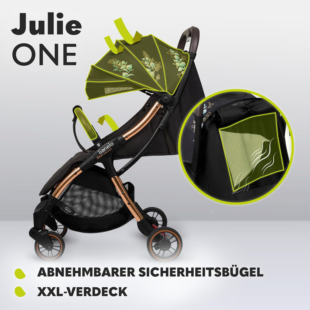 LIONELO Julie One Passeggino da 0 a 22 kg, schienale e poggiagambe regolabili, zanzariera, coprigambe, portabicchieri e borsa da trasporto, pieghevole