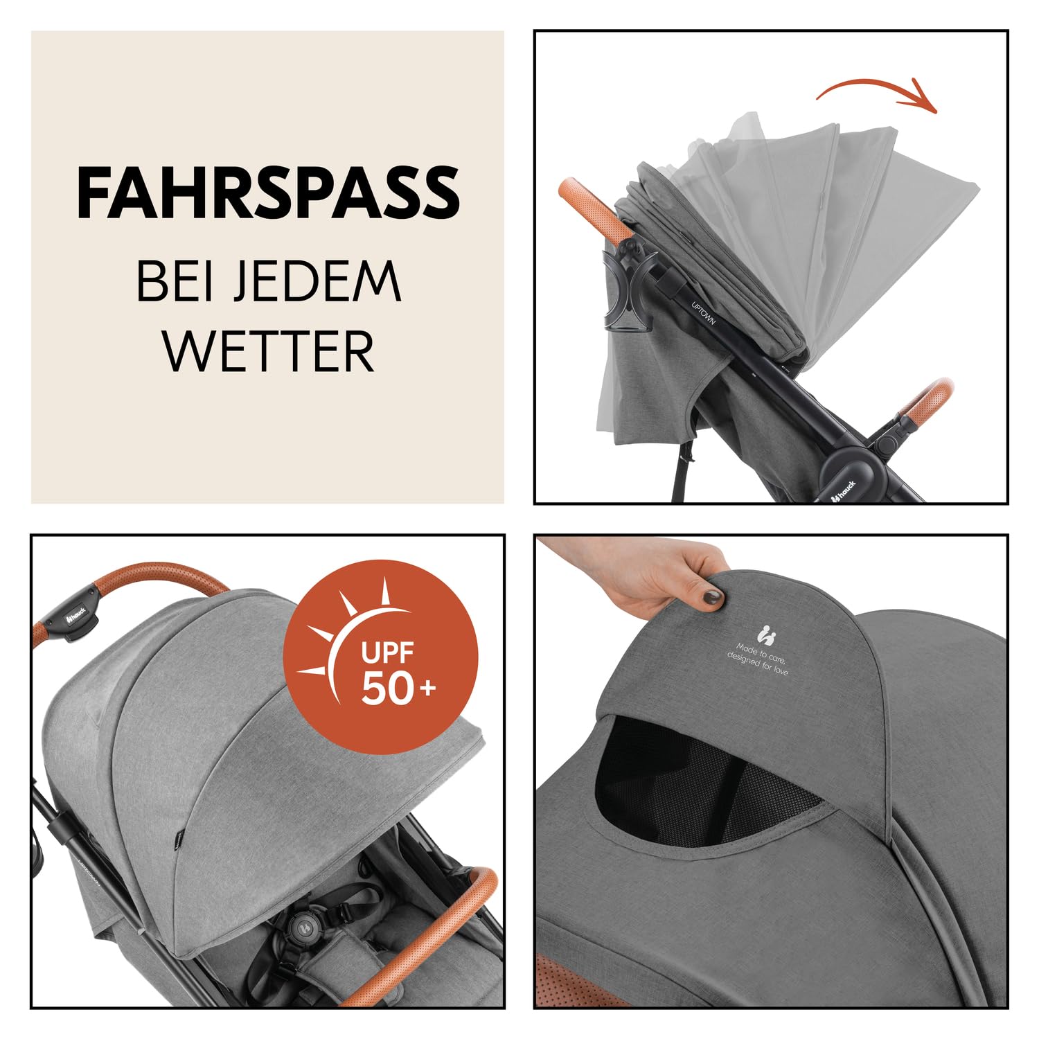 Hauck Uptown Passeggino Melange Rose – Passeggino per ogni terreno, seduta extra large, posizione nanna, ruote in gomma, sospensioni, compatto e facile da piegare, con parapioggia