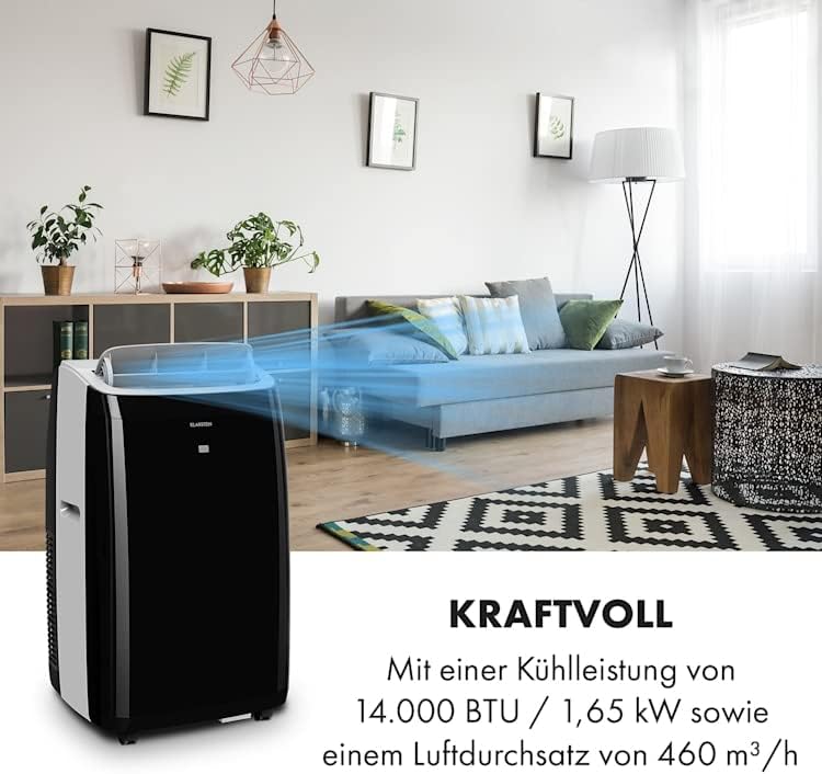 Klarstein Condizionatore Mobile con Tubo di Scarico, Climatizzatore 4 in 1, Ventilatore, Deumidificatore e Modalità Notturna, Condizionatore Piccolo e Portatile per Casa e Ufficio, Basso Consumo, 14000BTU