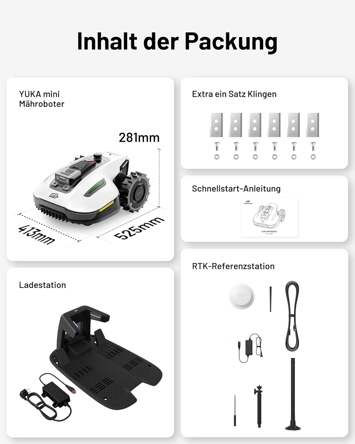 MAMMOTION YUKA Mini 500 Robot Rasaerba senza Filo Perimetrale, NetRTK+Vision, Nessuna Antenna RTK Necessaria, Mappatura Automatica, Consigliato 500m², Max. 700m², con Modulo 4G, Pendenza 50%
