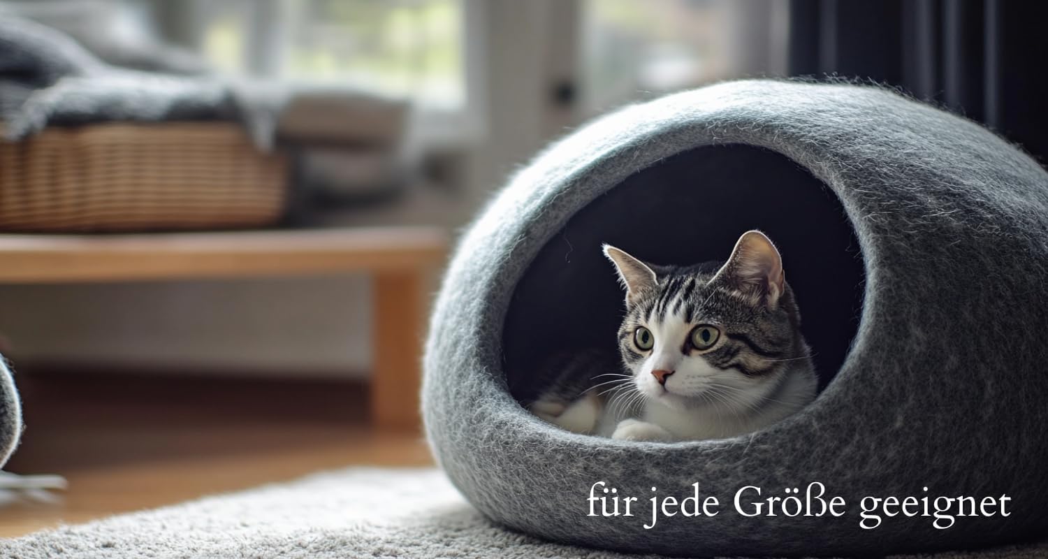 ecocasa Cuccia Casetta per Gatti Cuscino per Gatti XL – anche per Gatti Grandi – Esterno Robusto e Interno Morbidissimo – Fatto a Mano in Lana Neozelandese – Blu Oceano