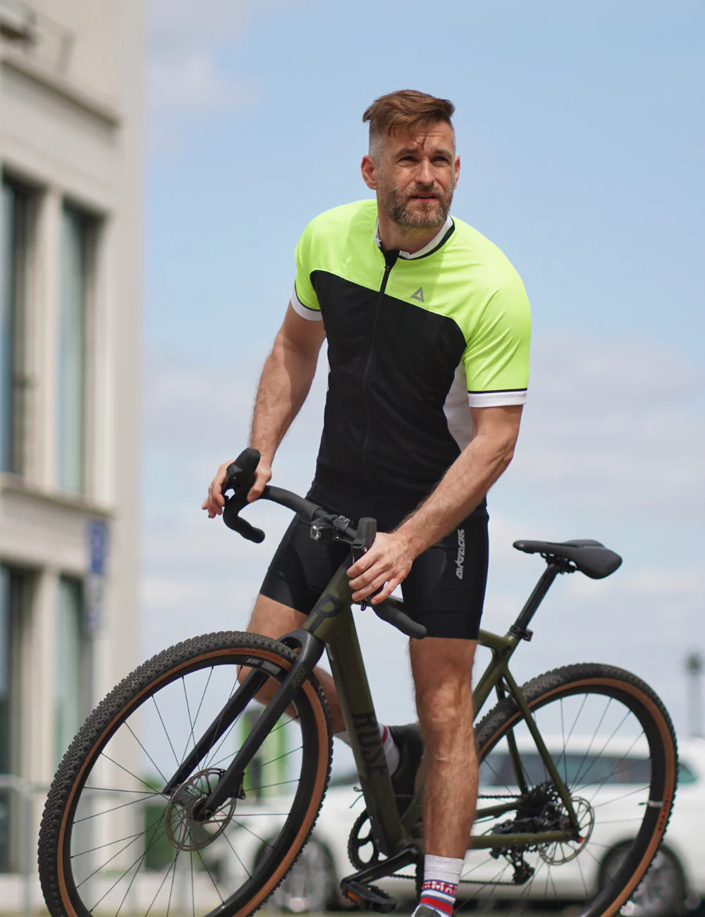 Herren Radtrikot Set Fahrradtikot Kurzarm Pro T II + Trgerhose Kurz Pro Schwarz Neon