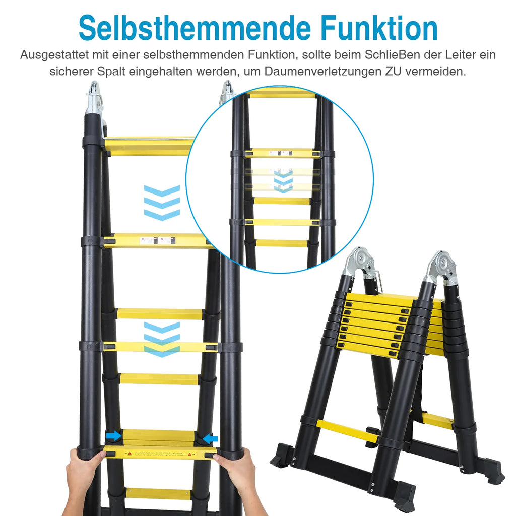 Sonnewelt Scala Telescopica Portatile in Alluminio Max. Carico 150 kg 3.8M (1.9+1.9M)