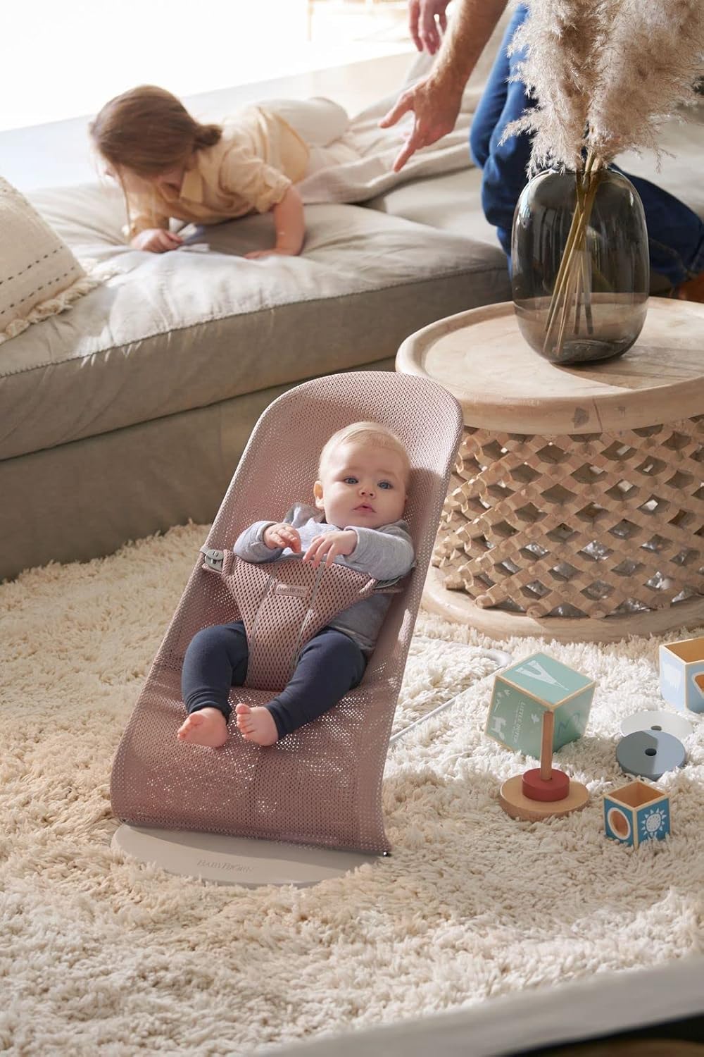 BabyBjörn Sdraietta Bliss, Tessuto, Trapuntatura petalo, Grigio Sabbia