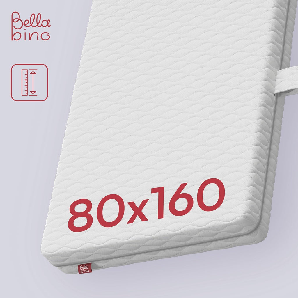 Bellabino Vere Letto a Pavimento 140x200 Montessori, Letto Matrimoniale con Protezione Anticaduta e Rete a Doghe, Letto per Bambini e Bambine in Legno Massello di Pino Bianco con Sbarre