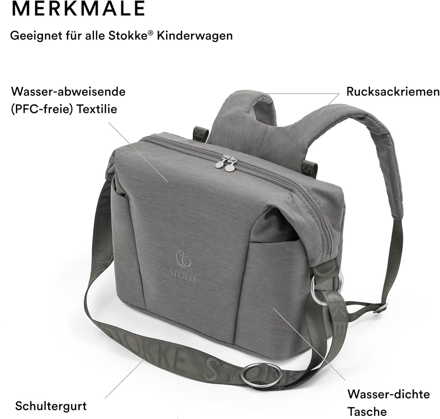 Stokke Xplory X Wickeltasche – Trageoption als Schultertasche oder Rucksack – Inklusive faltbarer Wickelunterlage & Beuteltasche – UPF 50+, wasserabweisend, leicht zu reinigen