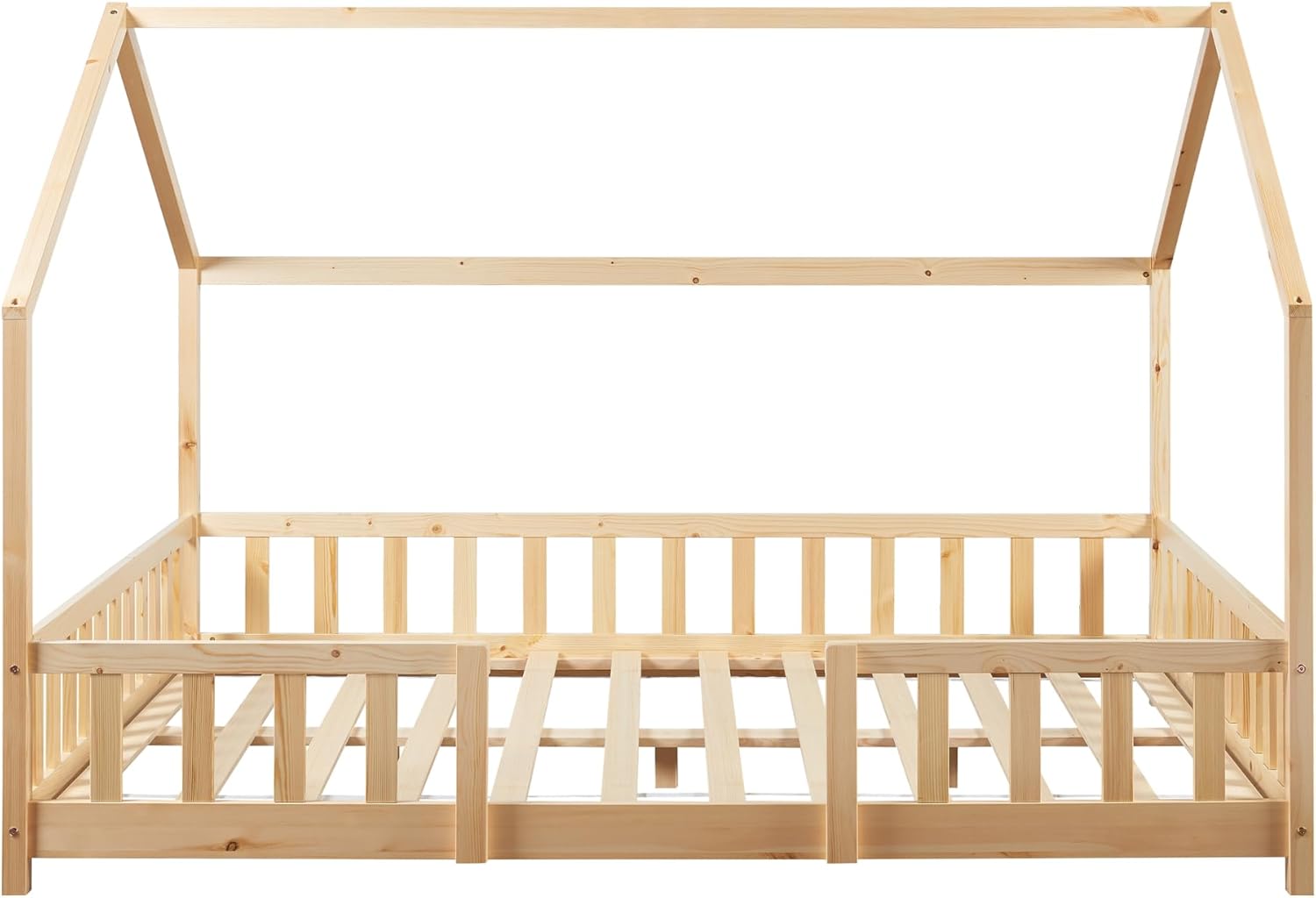 [en.casa] Letto per bambini Sisimiut a capanna 80 x 160 cm con protezione anticaduta letto in legno per bambini letto a terra rete a doghe in legno di pino Bianco opaco