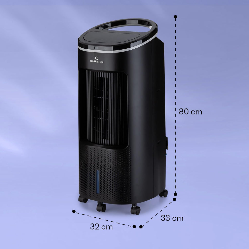 Klarstein Raffreddatore d'aria con Raffreddamento ad acqua, Raffrescatore Evaporativo Silenzioso 4-in-1, Umidificatore, Ventilatore e Modalità Notte, Raffrescatore Evaporativo Portatile 7L, 65W Air Cooler, Flusso d'aria di 330m³/h