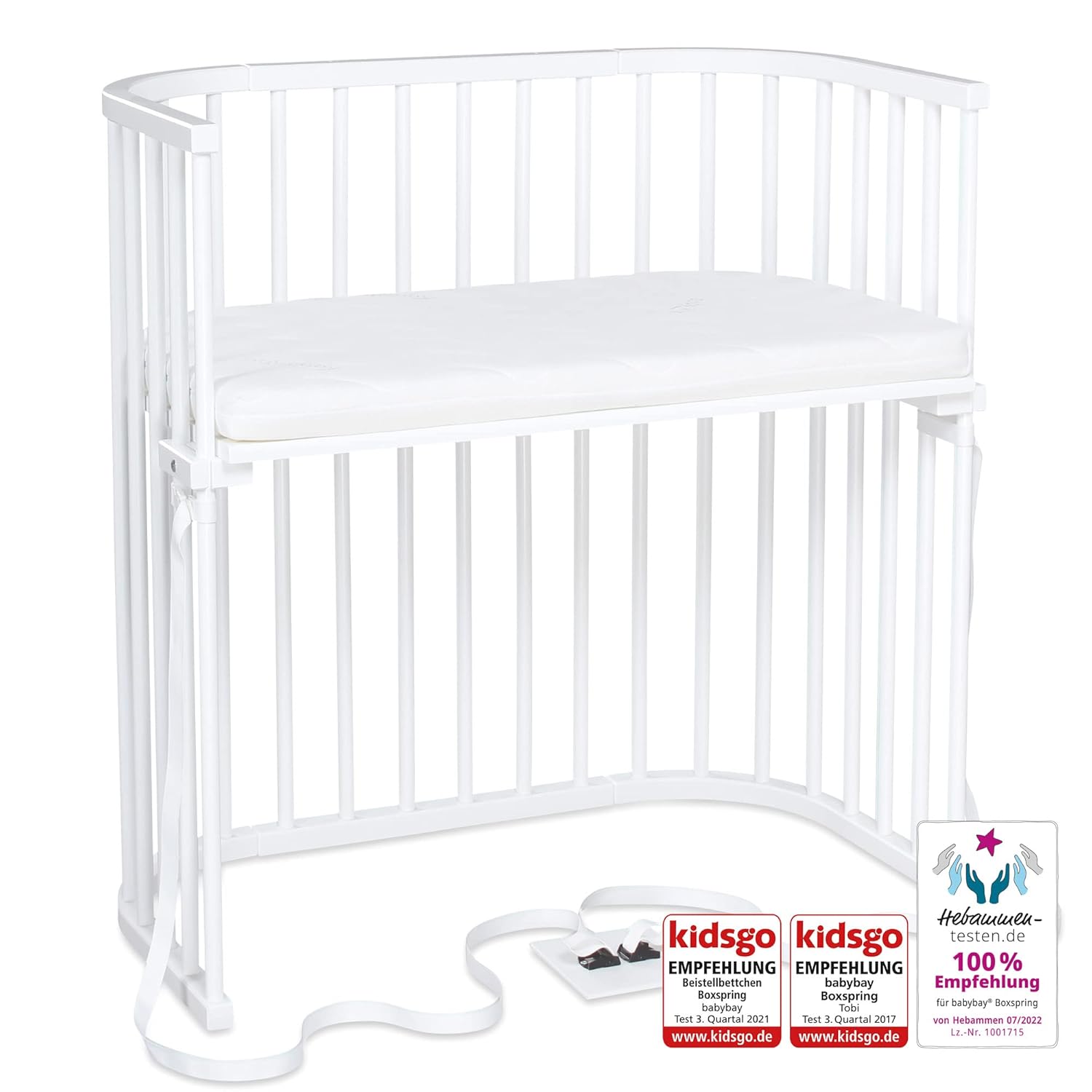 babybay Original Lettino da affiancare in massello di faggio / compatto e trasformabile / Altezza regolabile senza livelli preimpostati ed ecologico / Lettino evolutivo (laccato bianco) / Materasso incluso
