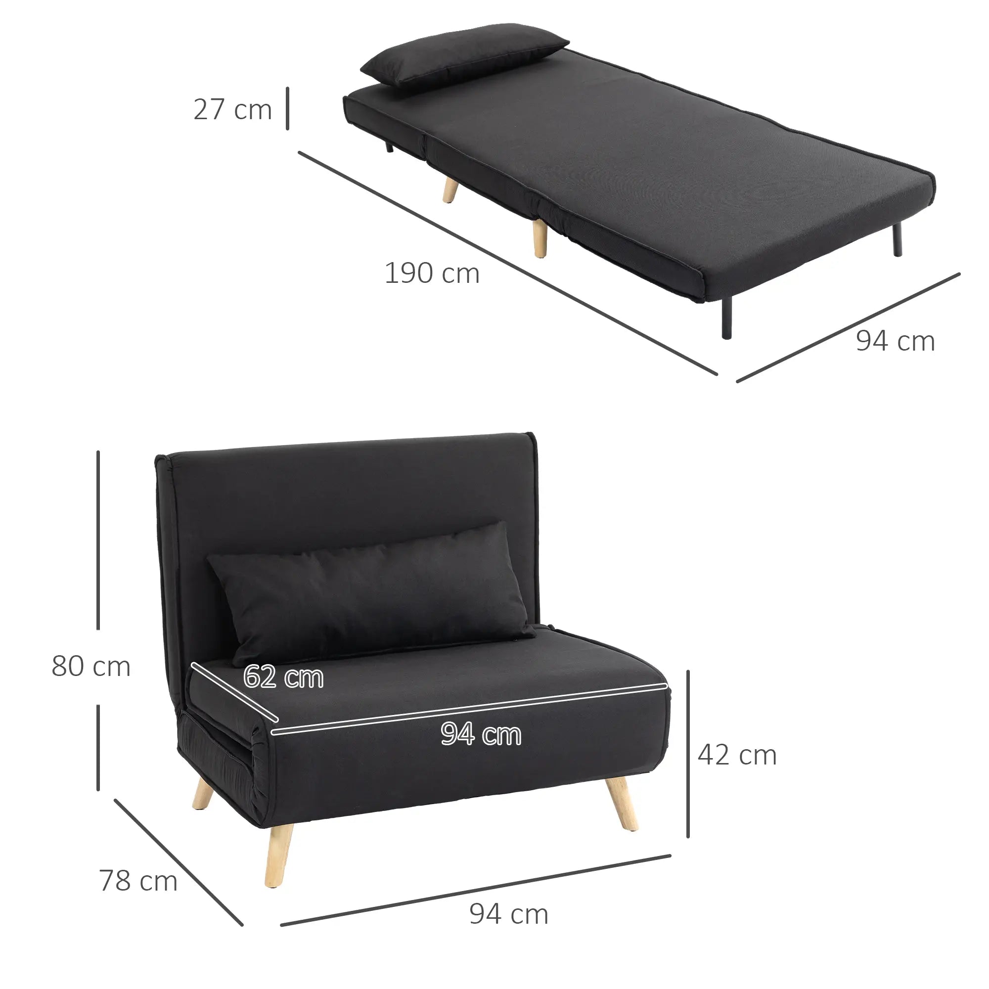 HOMCOM Poltrona Letto 2 in 1 con Schienale Regolabile Effetto Lino