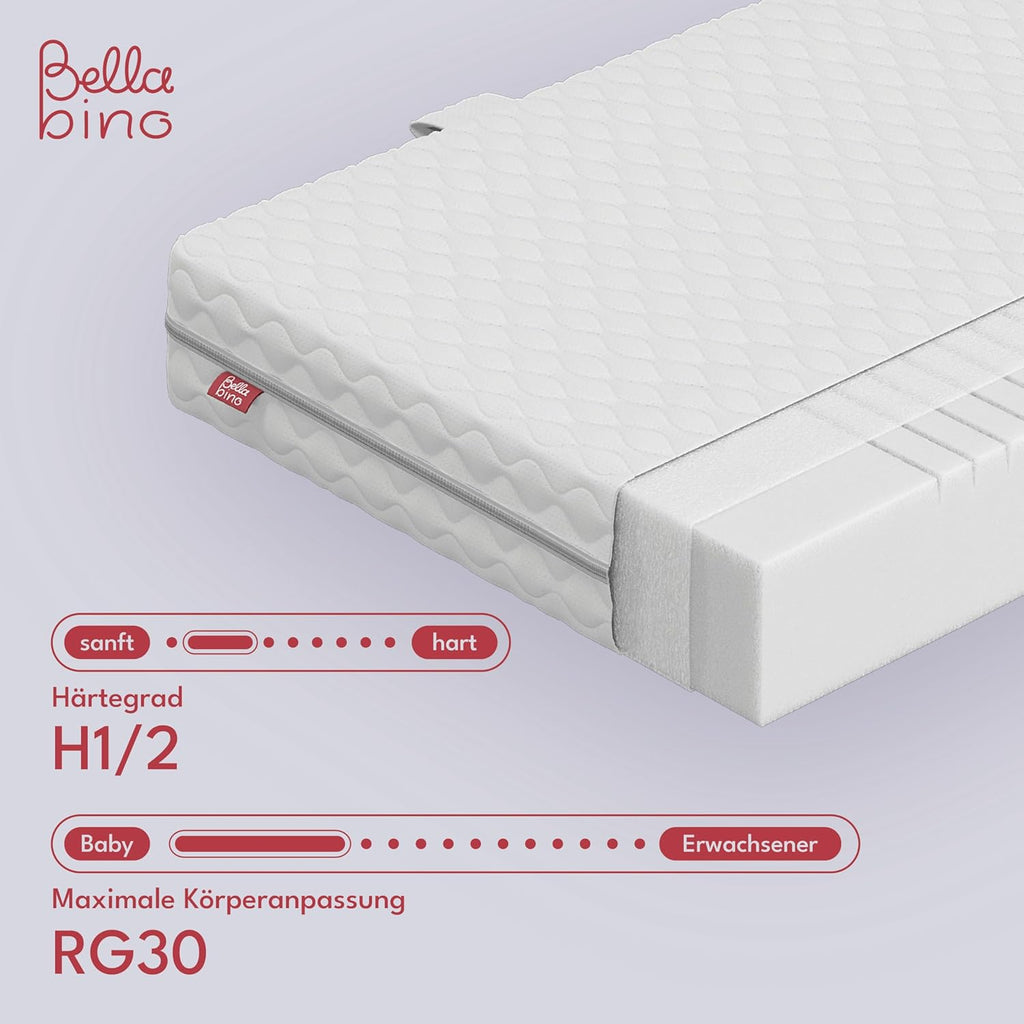 Bellabino Vere Letto a Pavimento 140x200 Montessori, Letto Matrimoniale con Protezione Anticaduta e Rete a Doghe, Letto per Bambini e Bambine in Legno Massello di Pino Bianco con Sbarre