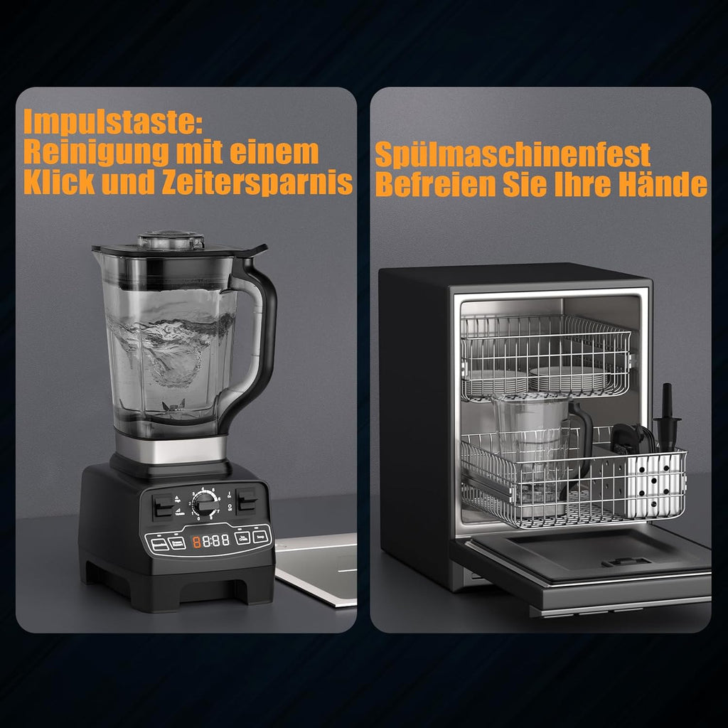 Enfmay Frullatore per Smoothie, Mixer ad Alta Potenza da 2000W con 4 Programmi, 8 Velocità, Display LCD del Tempo, Frullatore da Tavolo da 33000 Giri/min con Contenitore in Tritan da 2L Senza BPA, per Smoothie/Zuppe/Dessert