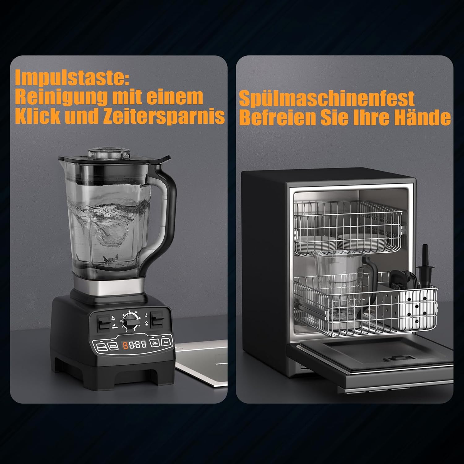 Enfmay Frullatore per Smoothie, Mixer ad Alta Potenza da 2000W con 4 Programmi, 8 Velocità, Display LCD del Tempo, Frullatore da Tavolo da 33000 Giri/min con Contenitore in Tritan da 2L Senza BPA, per Smoothie/Zuppe/Dessert