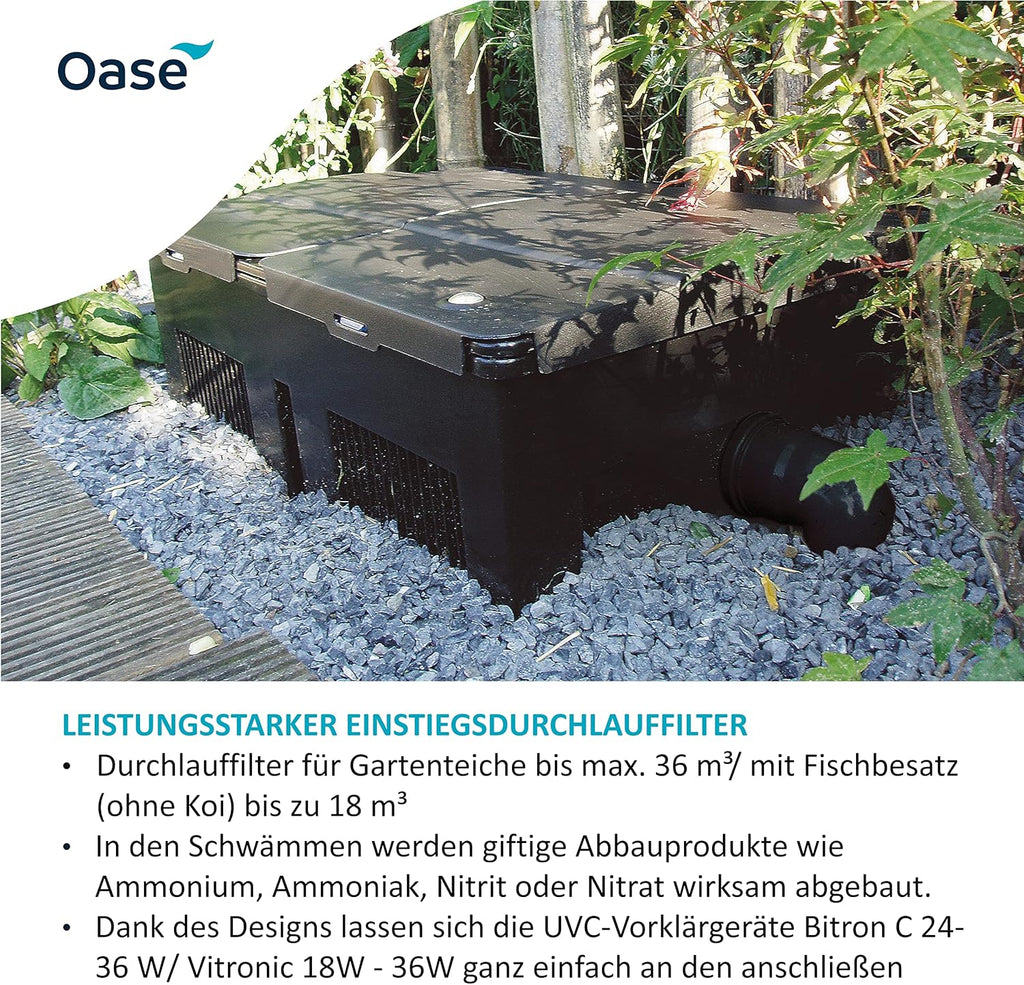 OASE 57377 Filtro a flusso continuo BioSmart UVC 16000 adatto per laghetti fino a 16 m³, sistema di filtraggio, set di filtraggio incl. materiale filtrante e chiarificatore UVC, nero