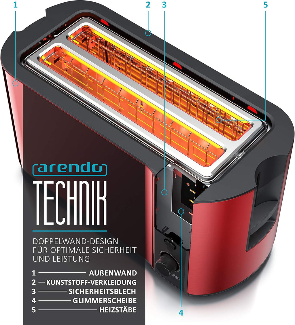 Arendo - Tostapane a fessura lunga in acciaio inox per 4 fette - Funzione scongelamento - Corpo isolante dal calore - Con scaldavivande integrato - Vassoio raccoglibriciole - Display con indicazione del tempo residuo - Nero opaco