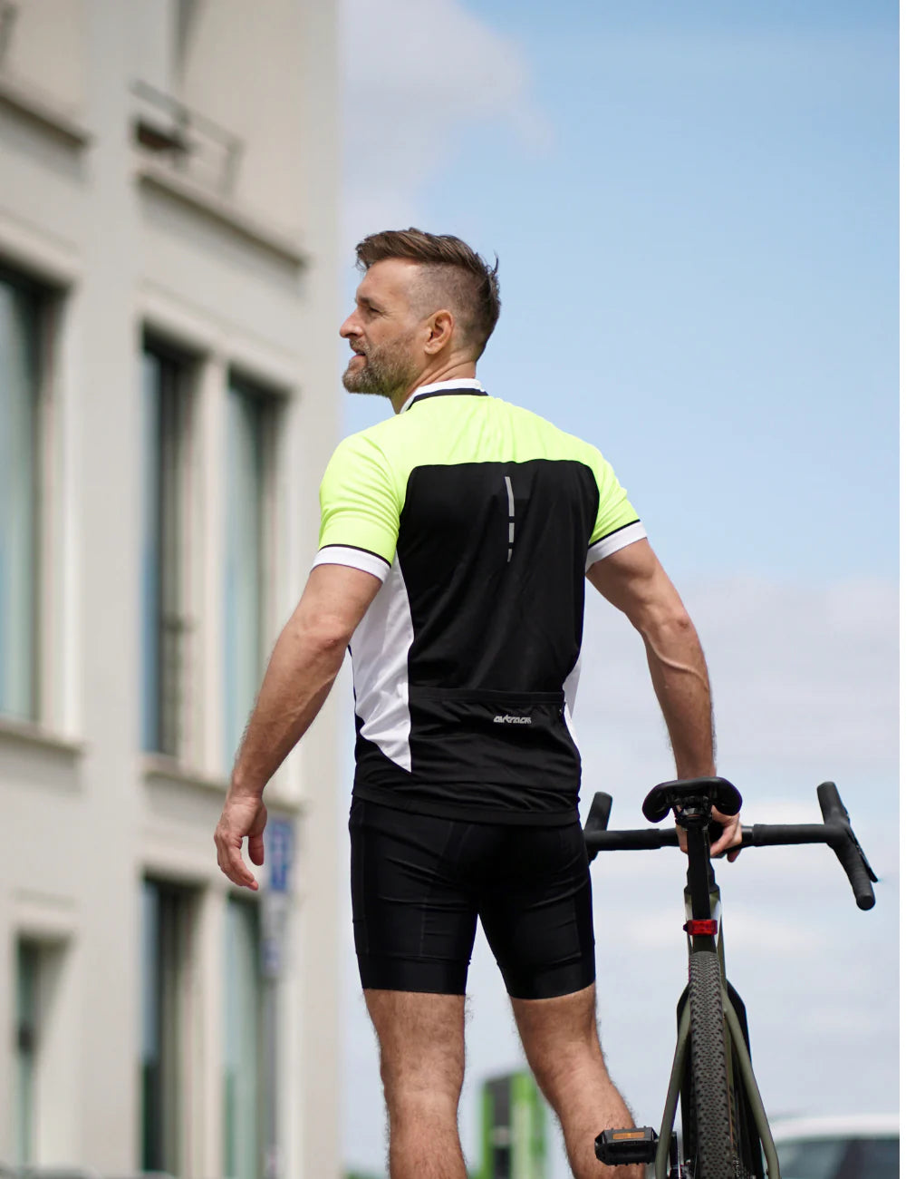 Herren Radtrikot Set Fahrradtikot Kurzarm Pro T II + Trgerhose Kurz Pro Schwarz Neon