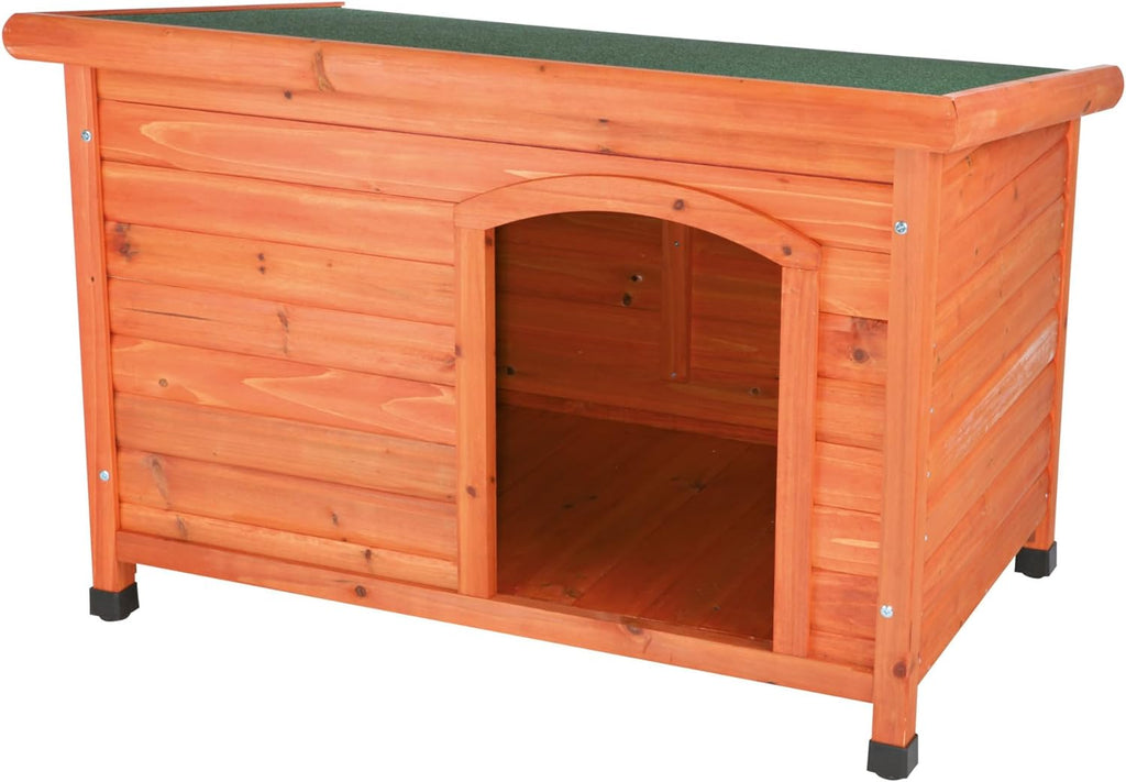 TRIXIE Cuccia per cani natura Classic tetto piatto, resistente alle intemperie e apribile, S–M: 85 × 58 × 60 cm, marrone - 39551