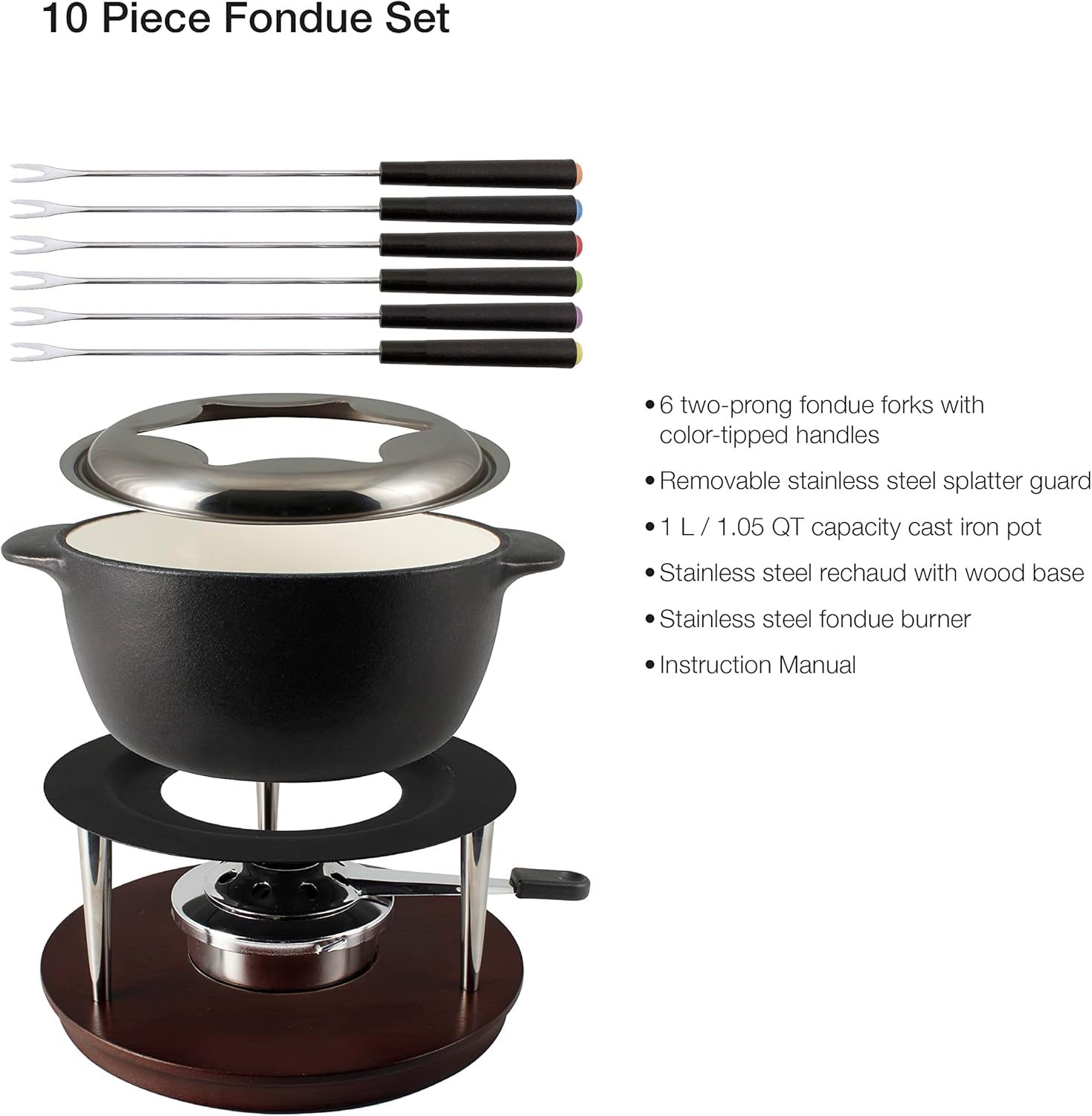 Swissmar F66415 Lausanne Fondue Set 11-teiliges, Kupfer/Edelstahl, 1.8L, Fondue-Set für Fleisch, Käse und Schokolade, für 6 Personen, Geschenkset