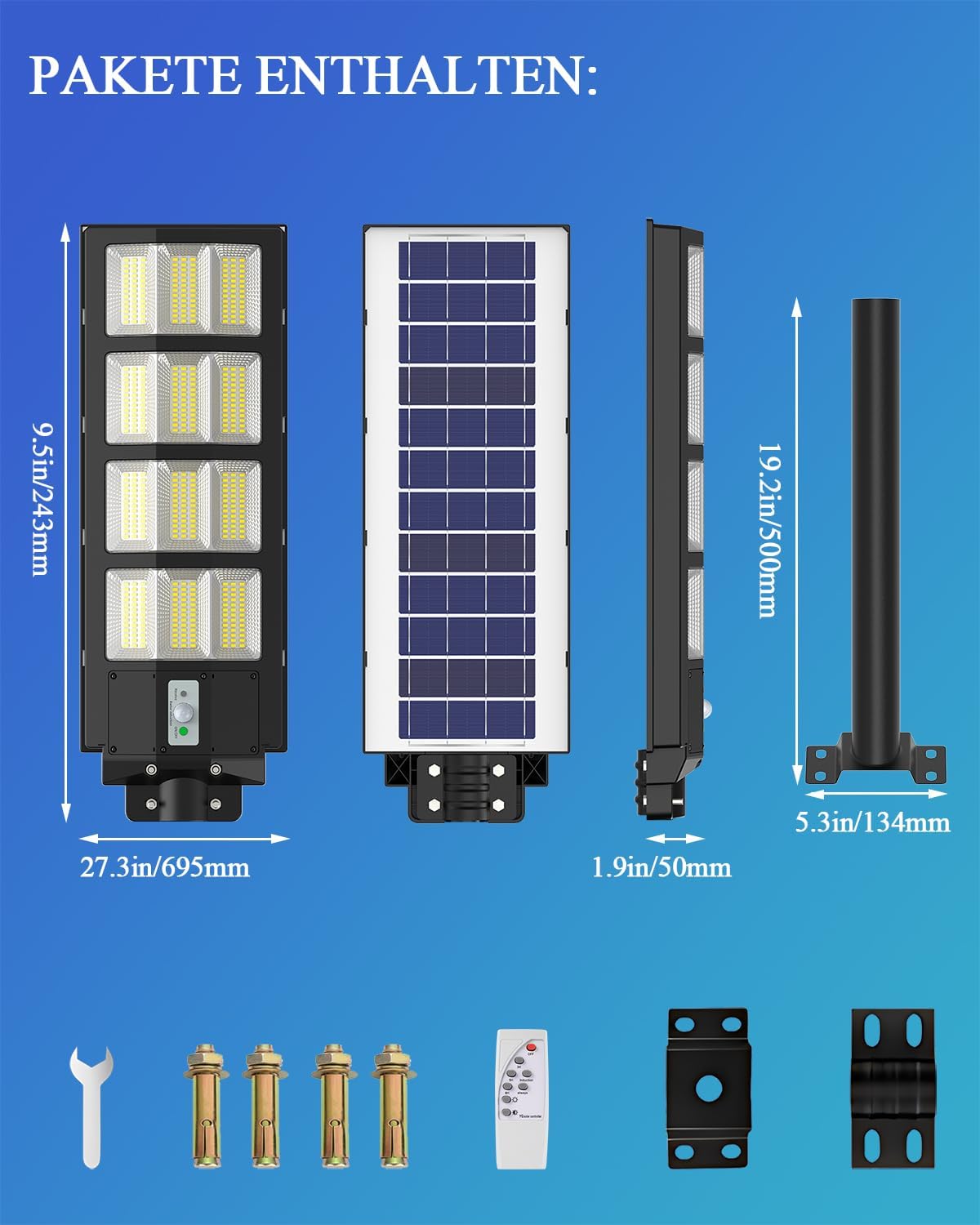 Bellanny 600W LED Solar Straßenlaterne | 6500K Wandleuchte mit Bewegungsmelder Sensor | IP65 Wasserdichte Straßenlampe Außen-Sicherheitsbeleuchtung Strahler für Garten Hof Garage Haustüren Wege,4Pcs