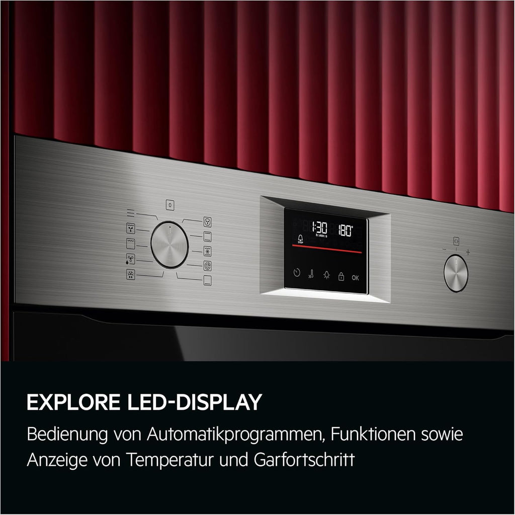 AEG Forno da incasso – Serie 5 AirFry: Risultati di cottura uniformi su 3 livelli – Pulizia Pirolitica – 25 Programmi automatici – Display touch LED – Riscaldamento rapido – Nero – BPE53516AB