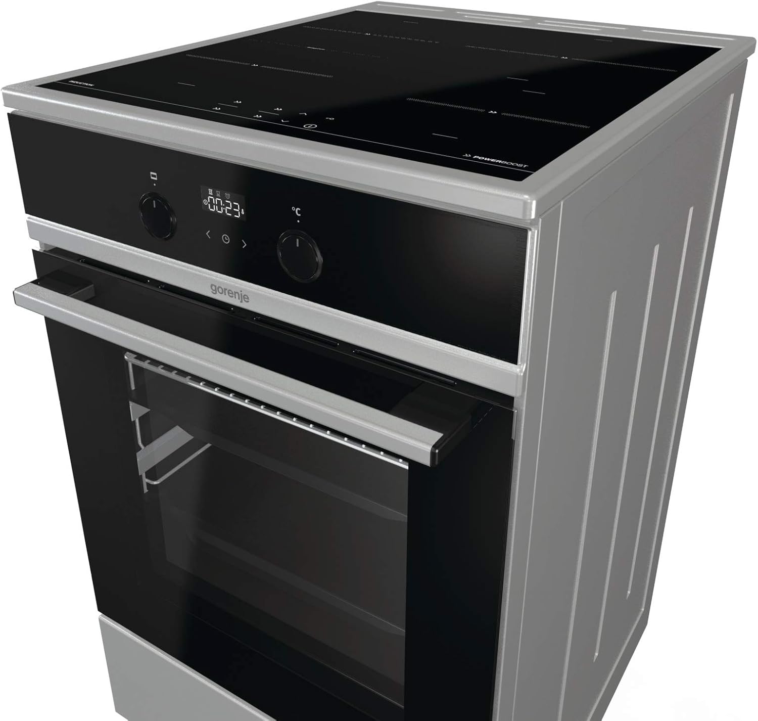 Gorenje GEIT5C61SPG Cucina indipendente con piano cottura a induzione, 50 cm, 70 litri, argento, PerfectGrill, AirFry, FrozenBake, Pizza Mode 300°C, AquaClean, Made in Europe, inox