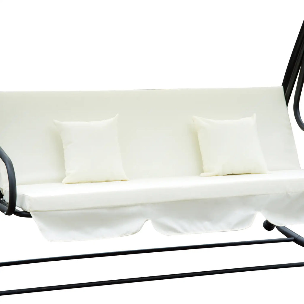 Outsunny Altalena da Giardino a 3 Posti con Funzione Letto, Protezione UV, Bianco Crema