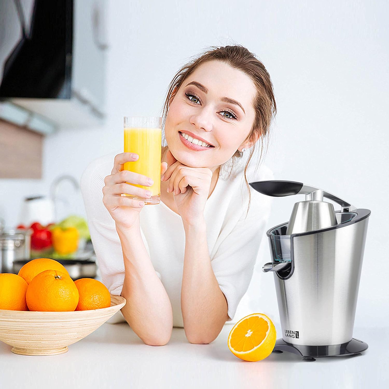 LEBENLANG Spremiagrumi elettrico 600W - Incl. cono in acciaio inox & senza BPA I Alta resa I Spremiagrumi Spremiagrumi Elettrico Spremi Limoni Spremi Melograno I Spremiagrumi Arance Spremi Limoni