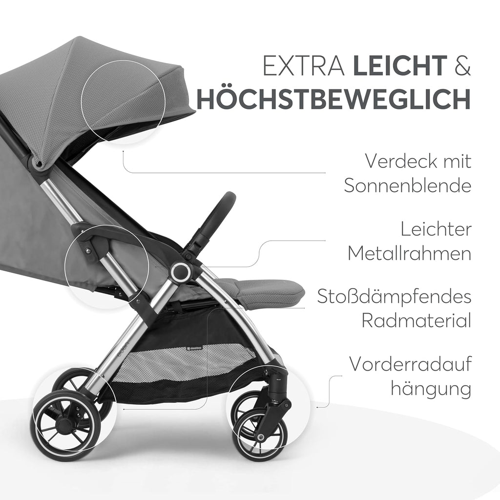 KikkaBoo EDEN Passeggino, passeggino fino a 22 kg, chiusura automatica, posizione reclinata, ultraleggero, compatto, nero