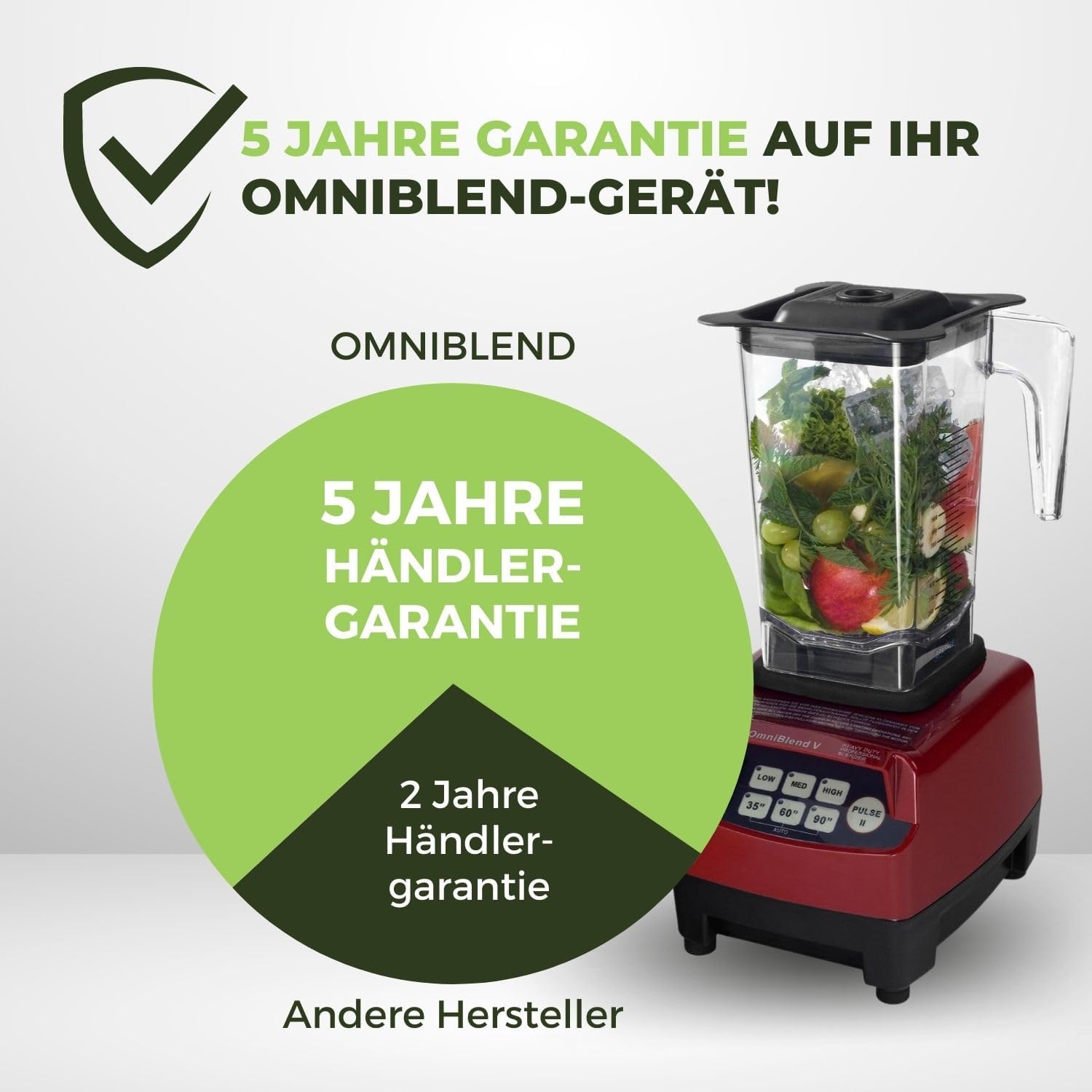 OmniBlend Smoothie Maker 2L in schwarz I Smoothie Mixer inkl. BPA-freiem Behlter & 6-Klingen-System aus Edelstahl I Mixer Smoothie Maker ideal für grüne Smoothies I Standmixer mit 3 PS Motor
