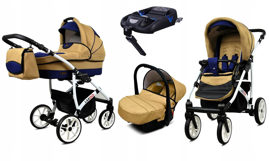 BabyLux Largo 2-in-1 Baby Kinderwagen Tief und Kinderwagen mit Zubehör Verstellbar und faltbar Aluminiumkonstruktion Wasserdicht Nicht abnehmbare Räder Brown Cream White Frame