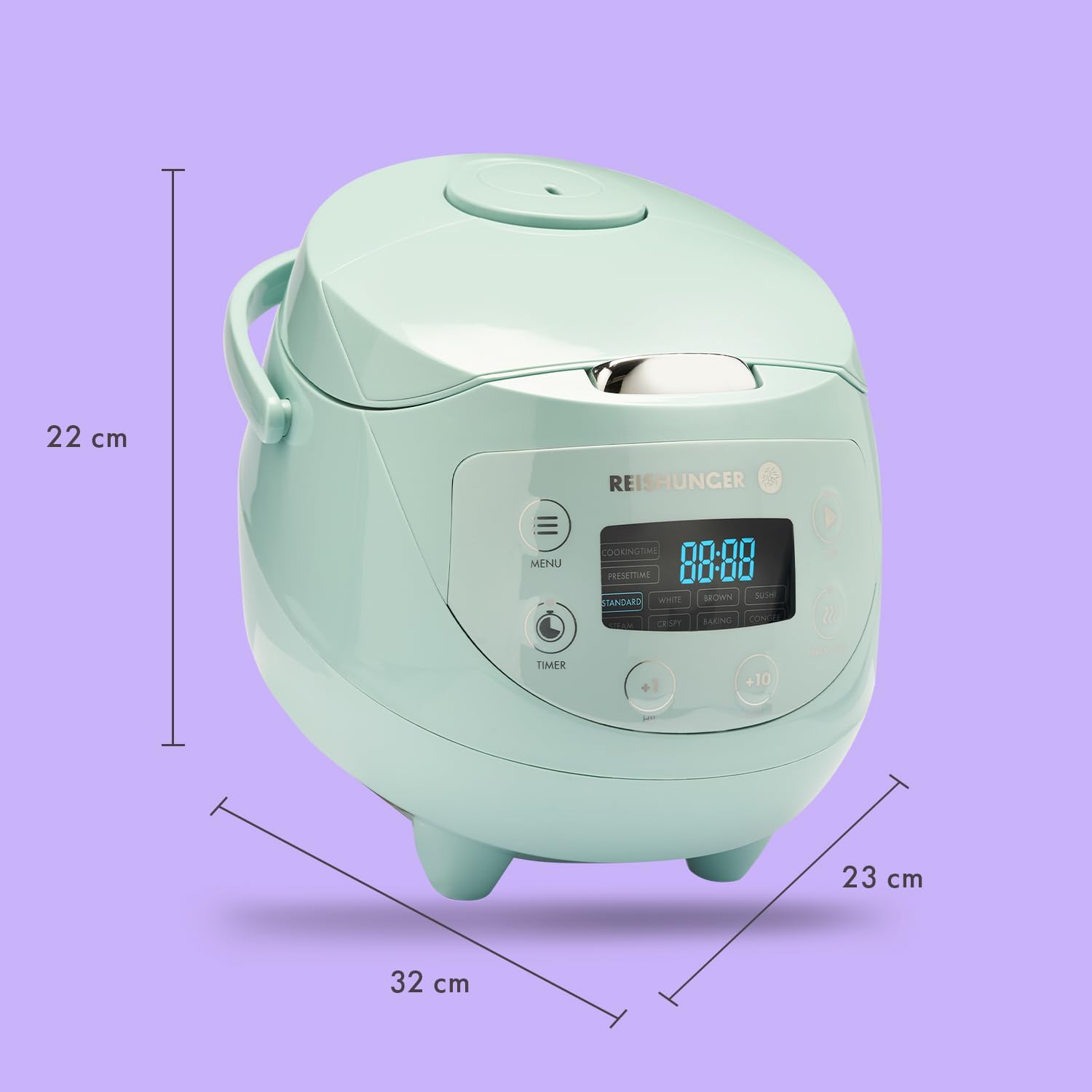REISHUNGER Cuociriso digitale piccolo, nero | Da 0,6 L fino a 3 persone | Funzione mantenimento calore, timer e pentola premium | Multicooker e vaporiera piccoli, 8 programmi, tecnologia a 7 fasi