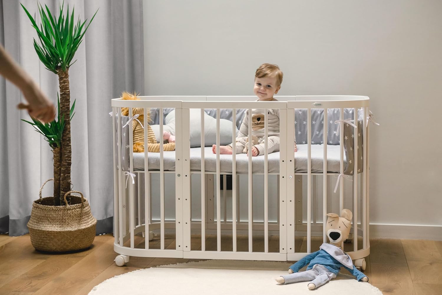 Waldin Lettino per bambini in legno 7in1 con materasso, Letto "Cresci con me", Ventilato, Base regolabile in 5 altezze, Set All-Inclusive, Legno Bianco