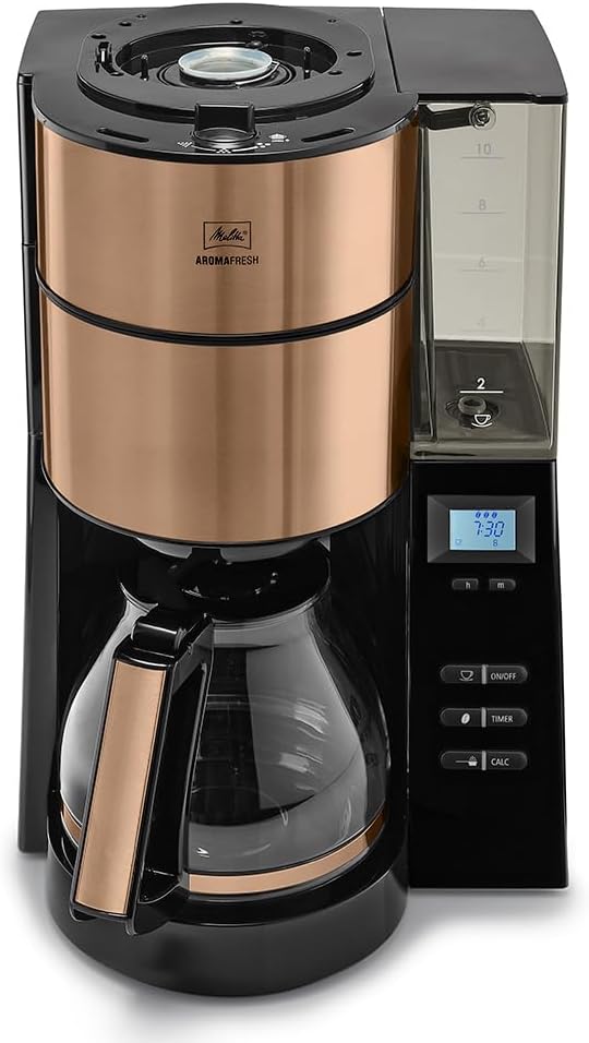 Melitta AromaFresh - Macchina da caffè con filtro - con caraffa in vetro - macinacaffè integrato - funzione timer - 10 tazze - Pure Black