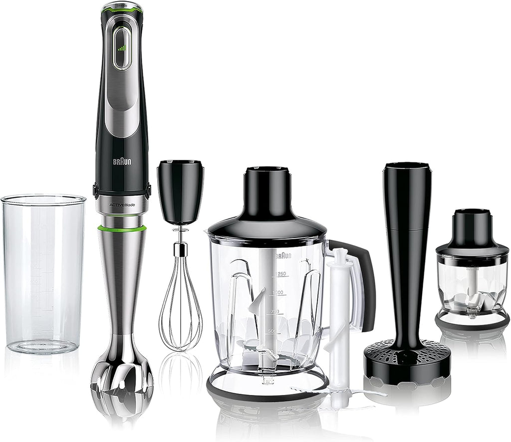 Braun MultiQuick 9 MQ 9187XLI – 5-in-1 Stabmixer mit Küchenmaschinen-Aufsatz, Zerkleinerer, Kartoffel- & Gemüsestampfer & Schneebesen, stufenlose Geschwindigkeitseinstellung, 1200 W, Schwarz/Edelstahl