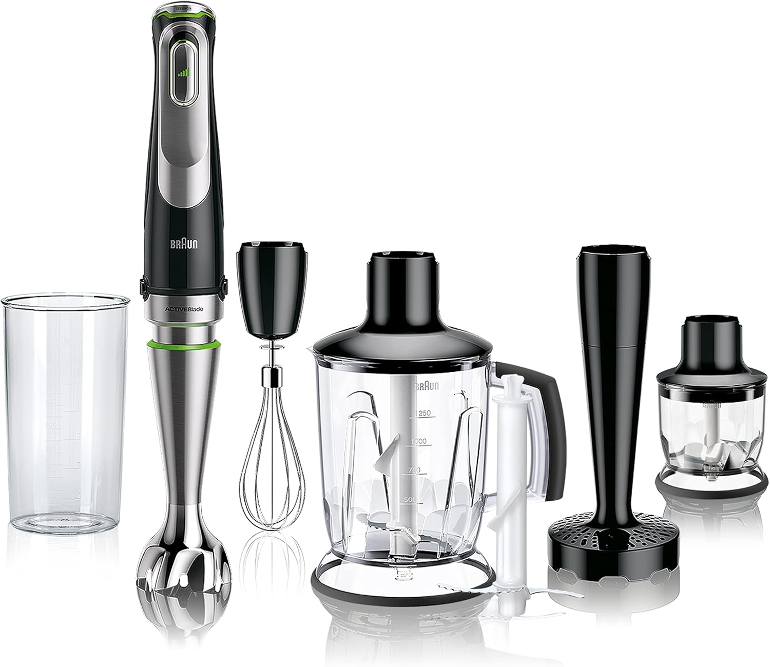 Braun MultiQuick 9 MQ 9187XLI – 5-in-1 Stabmixer mit Küchenmaschinen-Aufsatz, Zerkleinerer, Kartoffel- & Gemüsestampfer & Schneebesen, stufenlose Geschwindigkeitseinstellung, 1200 W, Schwarz/Edelstahl