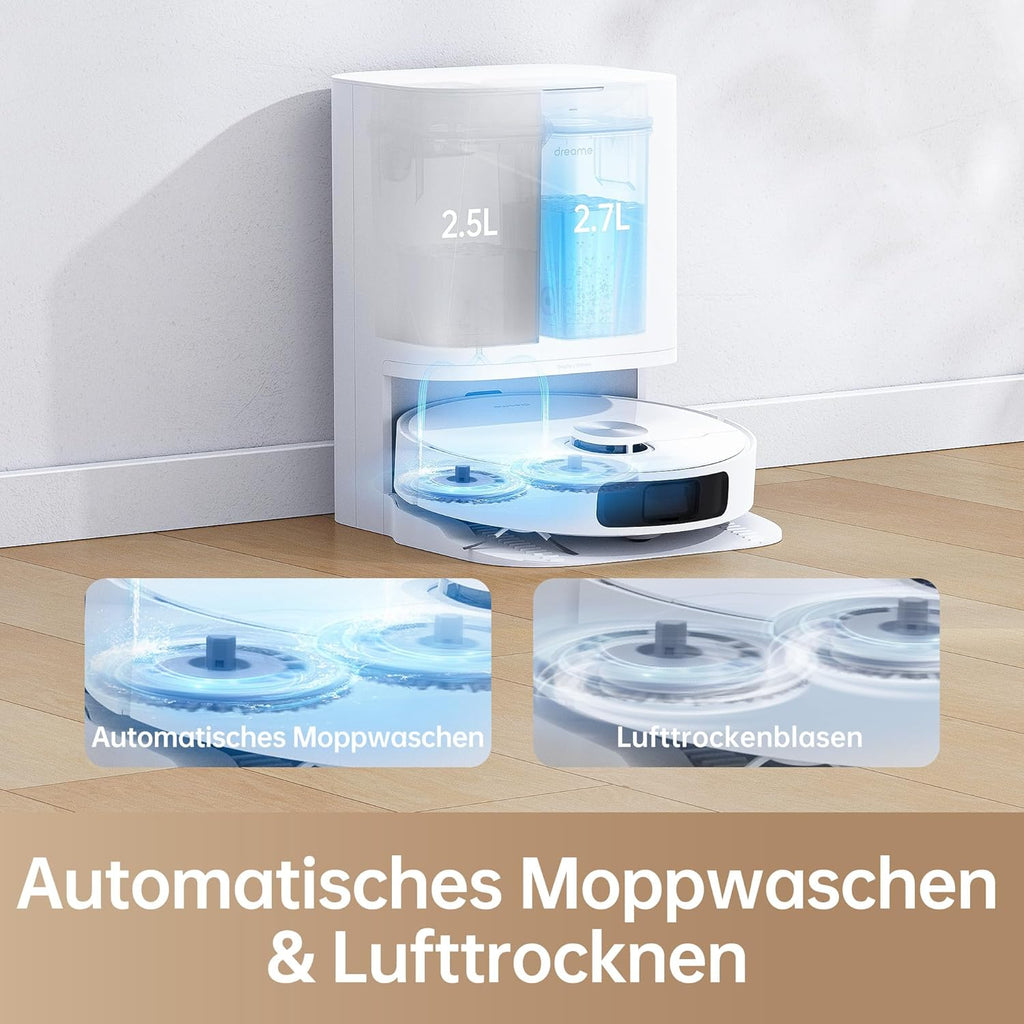 dreame L10 Prime Saugroboter und Wischroboter mit Automatischer Waschstation von Wischpads, 7mm Mopanhebung, LDS Navigation, 4000Pa Saugleistung, 3D Mapping, WiFi/APP