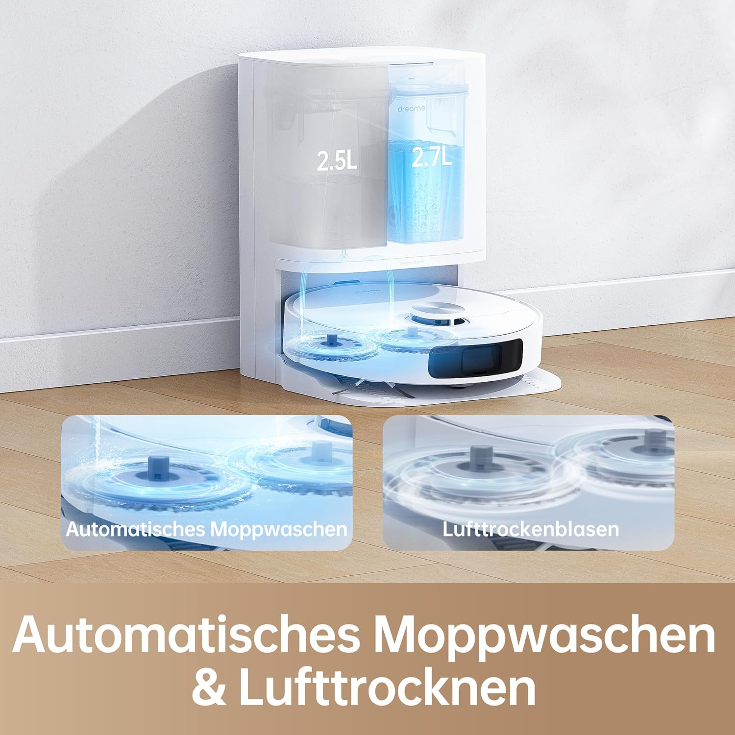dreame L10 Prime Saugroboter und Wischroboter mit Automatischer Waschstation von Wischpads, 7mm Mopanhebung, LDS Navigation, 4000Pa Saugleistung, 3D Mapping, WiFi/APP