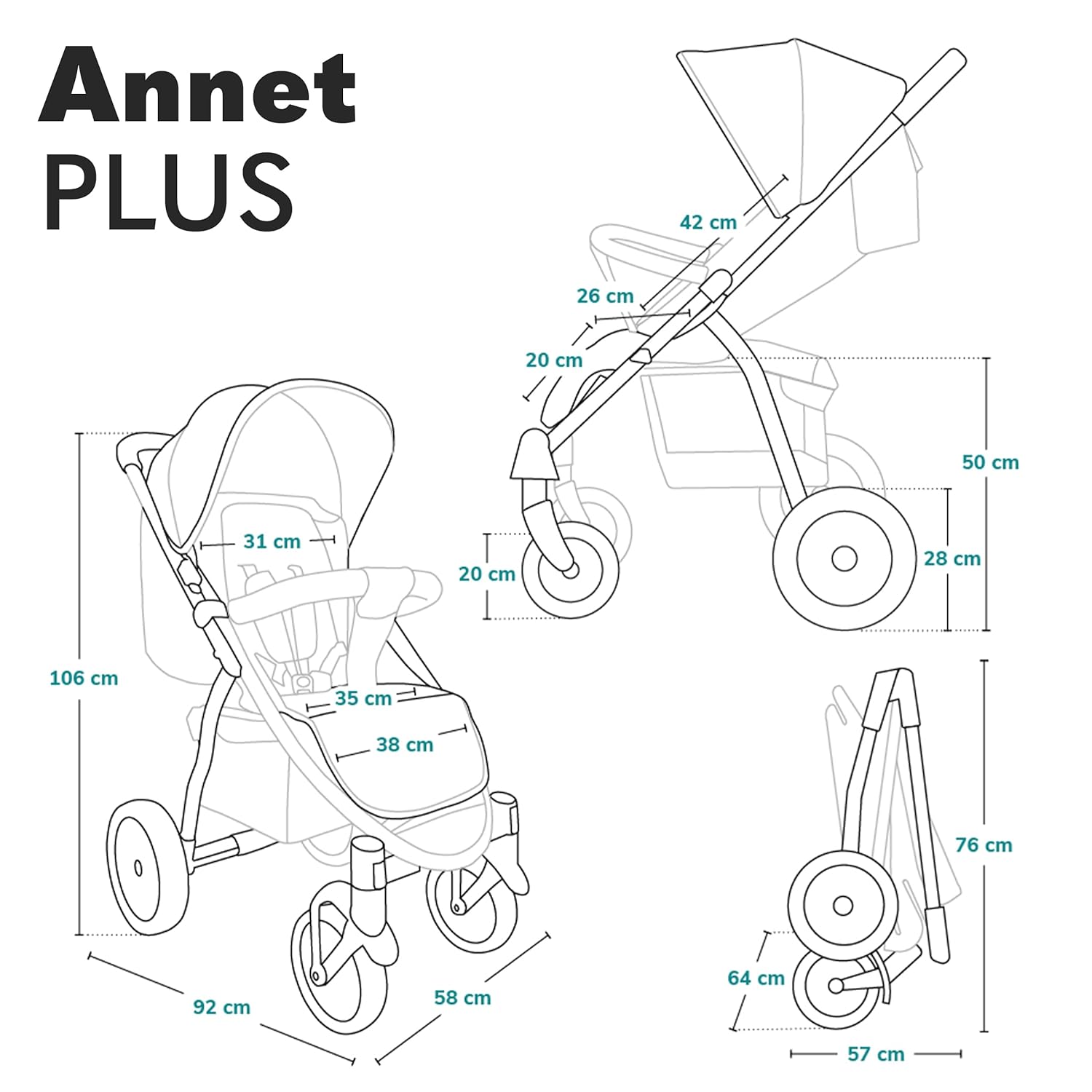 LIONELO Annet Buggy fino a 22 kg con funzione reclinabile, passeggino compatto richiudibile con accessori, ruote in schiuma EVA, zanzariera, coprigambe, portabevande, cestino (Golden Moments, Tour)