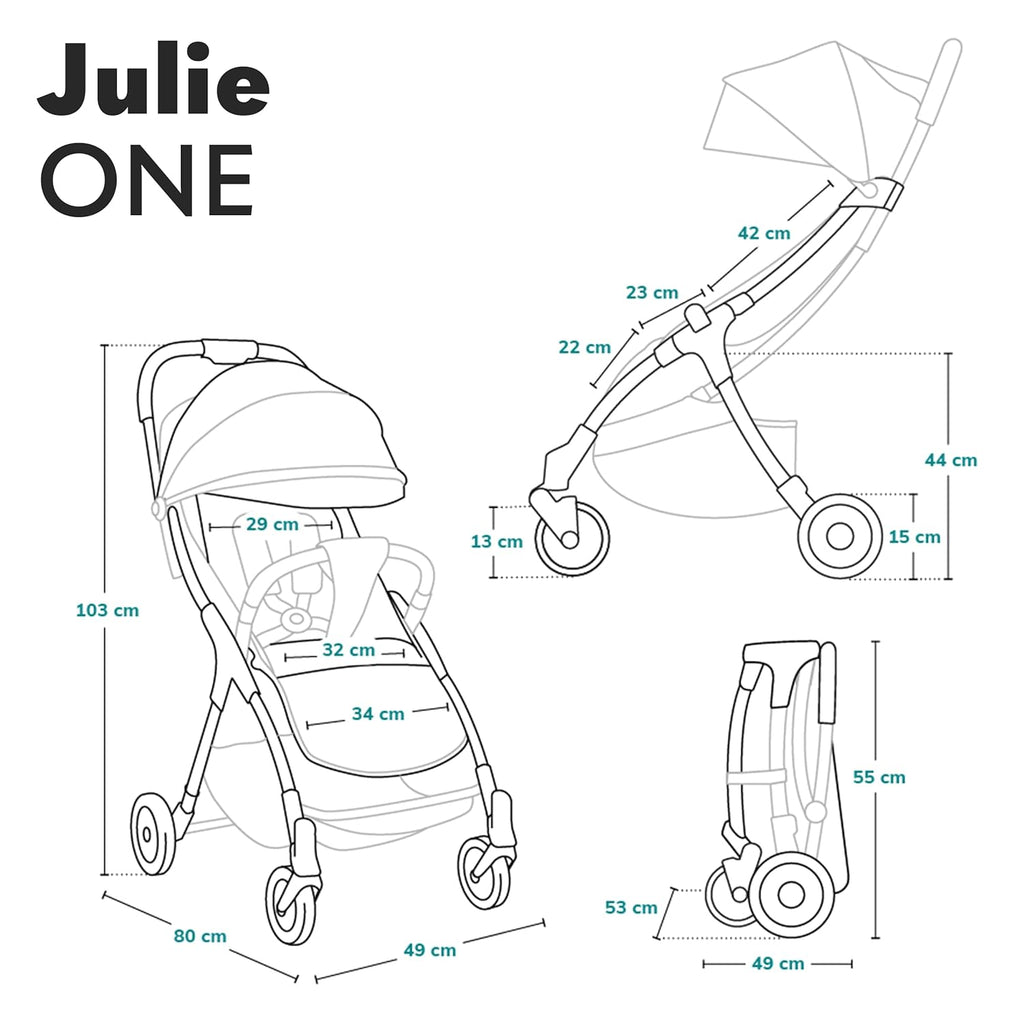 LIONELO Julie One Passeggino da 0 a 22 kg, schienale e poggiagambe regolabili, zanzariera, coprigambe, portabicchieri e borsa da trasporto, pieghevole