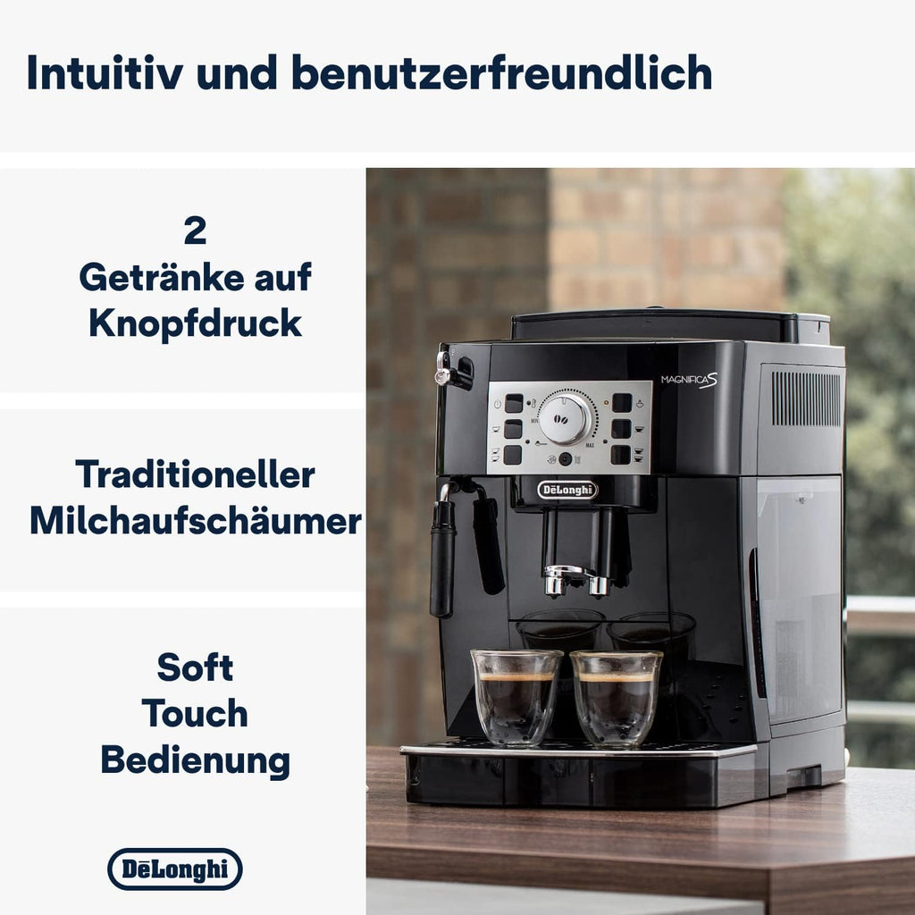 De'Longhi Magnifica S ECAM11.112.B, Macchina da Caffè Automatica con Lancia a Vapore per Cappuccino, Tasti di Selezione Diretta per Espresso e Manopola, Funzione 2 Tazze, Nero