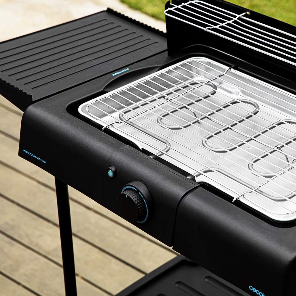 Cecotec Elektrischer Grill Perfect Country 2000 EasyMove. 2000 W, Mix- und Antihaft-Oberfläche, klappbarer Deckel, einstellbares Thermostat, Fettauffangschale, Stahlbeine und Räder