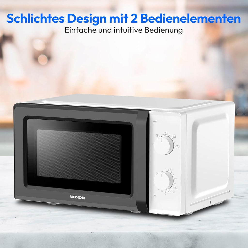 MEDION Mikrowelle, ca. 700 Watt Leistung, ca. 17 Liter Kapazitt, 6 Stufen, Auftaufunktion, MD 15644, schwarz/silber