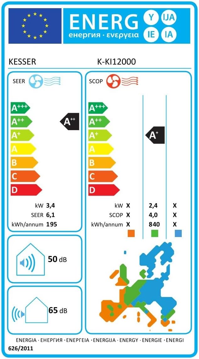 KESSER® Condizionatore Split - con funzione WiFi/App - Raffreddamento A++/Riscaldamento A+ - 9000 BTU/h (2.600 Watt) Refrigerante R32 - Telecomando, funzione timer - Kit di montaggio completo incluso