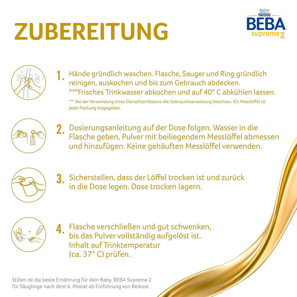 BEBA SUPREME 2 Folgemilch nach dem 6. Monat, Babynahrung mit 6 HMO Komplex, nur Laktose, ohne Palmöl, 6er Pack (12 x 800g)