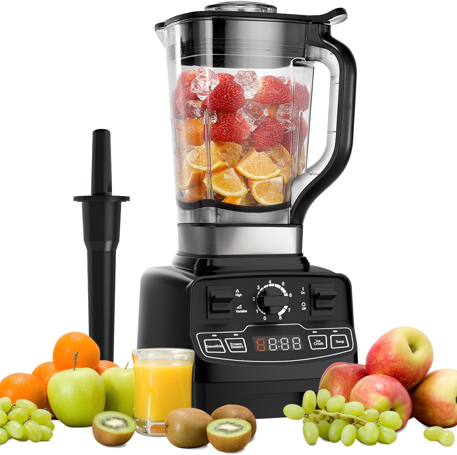 Enfmay Frullatore per Smoothie, Mixer ad Alta Potenza da 2000W con 4 Programmi, 8 Velocità, Display LCD del Tempo, Frullatore da Tavolo da 33000 Giri/min con Contenitore in Tritan da 2L Senza BPA, per Smoothie/Zuppe/Dessert