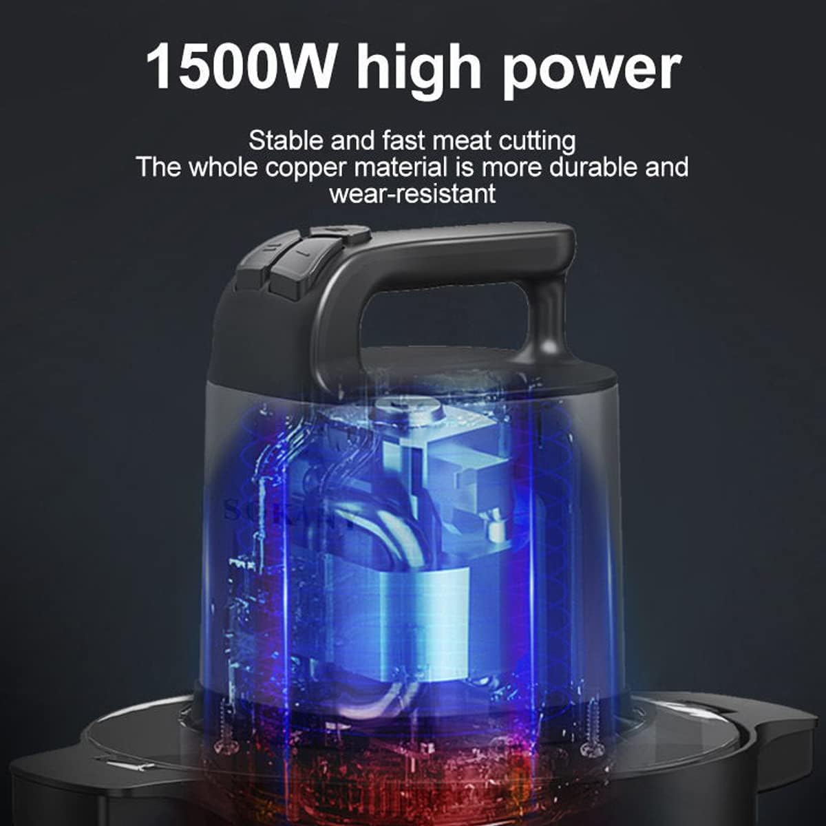 SOKANY Tritacarne Elettrico da Cucina 1500W con Ciotola in Acciaio Inox da 6,5L, Tritatutto con 3 Livelli di Velocità, Robot da Cucina con 4 Lame per Carne, Cipolle, Frutta, Verdura