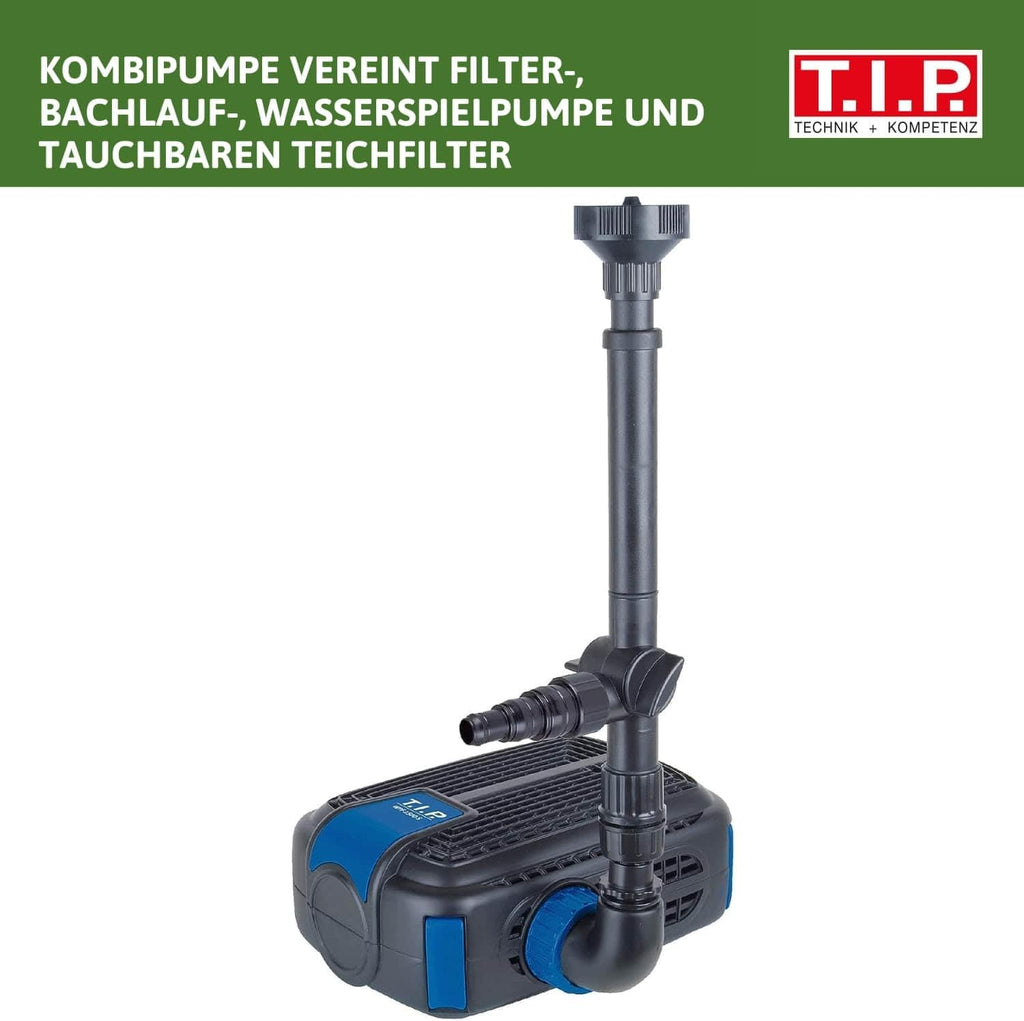 T.I.P. Teichpumpe - Bachlaufpumpe (20.000 l Teichvolumen, 8.000 l/h Fördermenge, 4,5 m Förderhöhe, Auch für Wasserfälle und Filtersysteme, intregrierter Förderleistungsregler) BPF 8000 E, 30428
