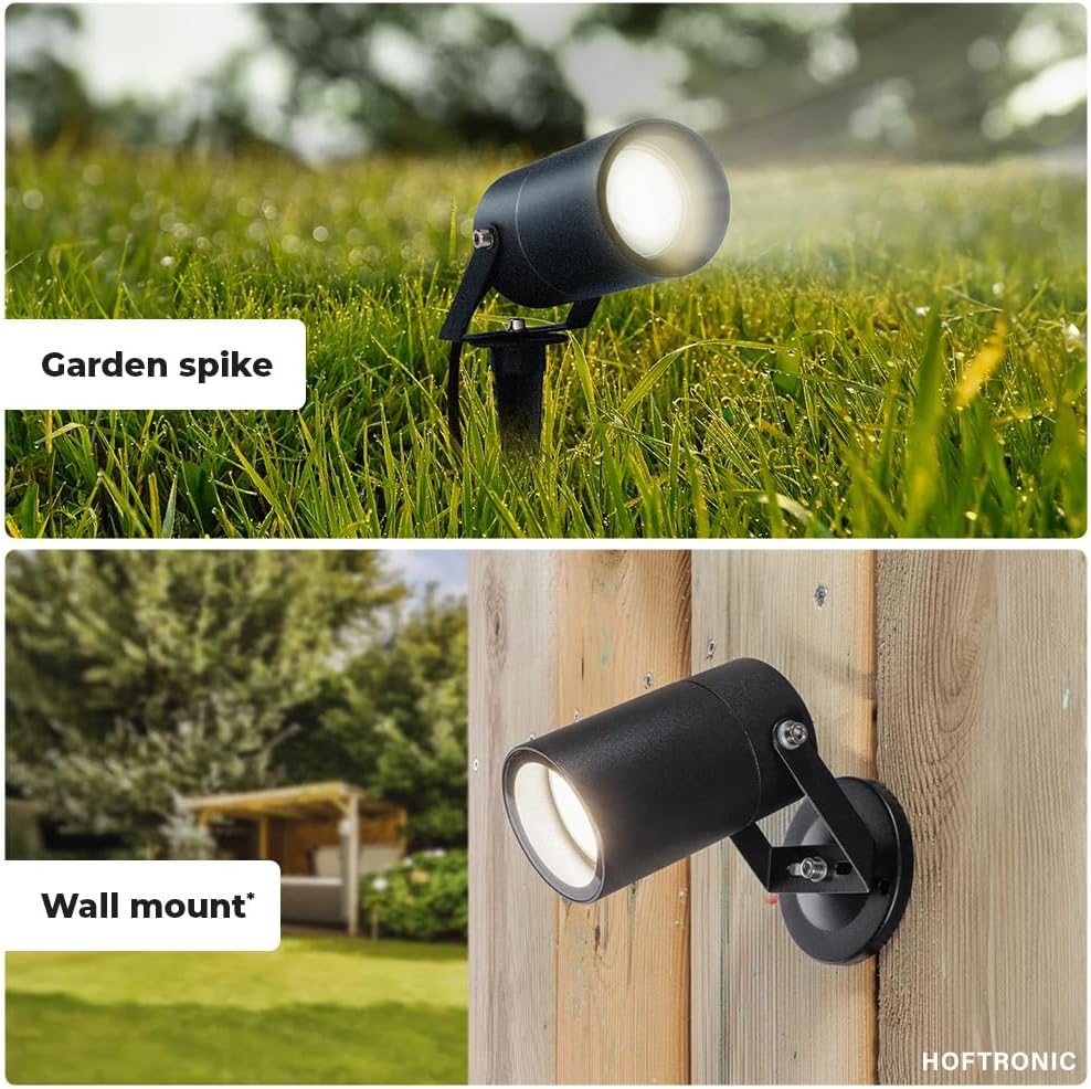 HOFTRONIC - 9er Spikey LED Strahler mit Erdspieß 5 Watt 400lm 2700K Schwarz IP65 wasserdicht Außenlampe für die Beleuchtung von Garten, Terrasse, Pflanzen, Wegen, Teich Außen-Strahler Gartenstrahler