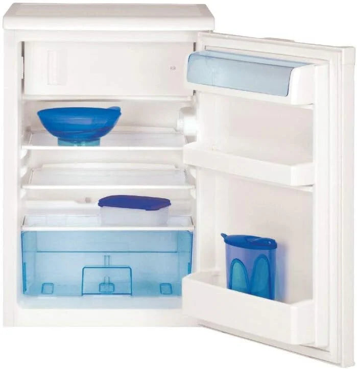 Beko TSE1424N b100 Tischkühlschrank, 128 l Gesamtrauminhalt, wechselbarer Türanschlag, gute Beleuchtung im Gerät, 37 dB, robuste Glasablagen, Weiß